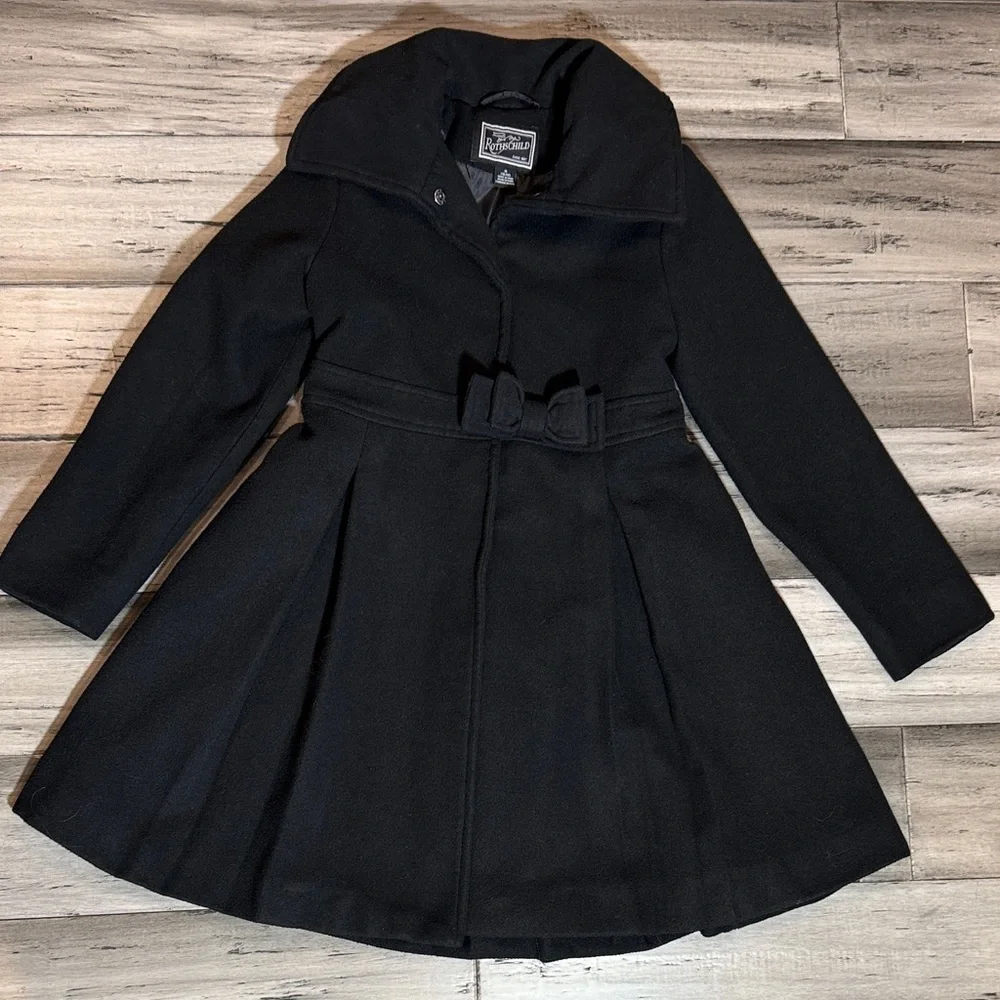 Rothschild Black Belted Fit-and-Flare Wool Coat